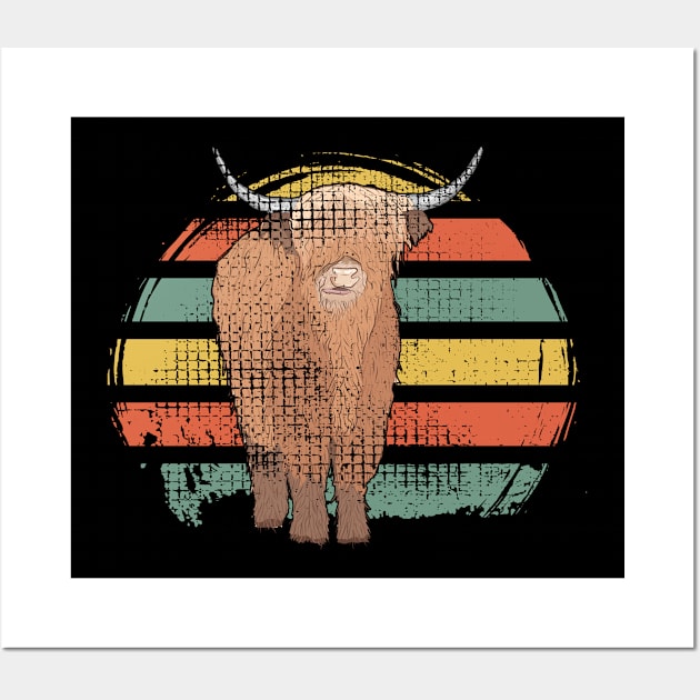 Highland Cow Retro Wall Art by Shiva121